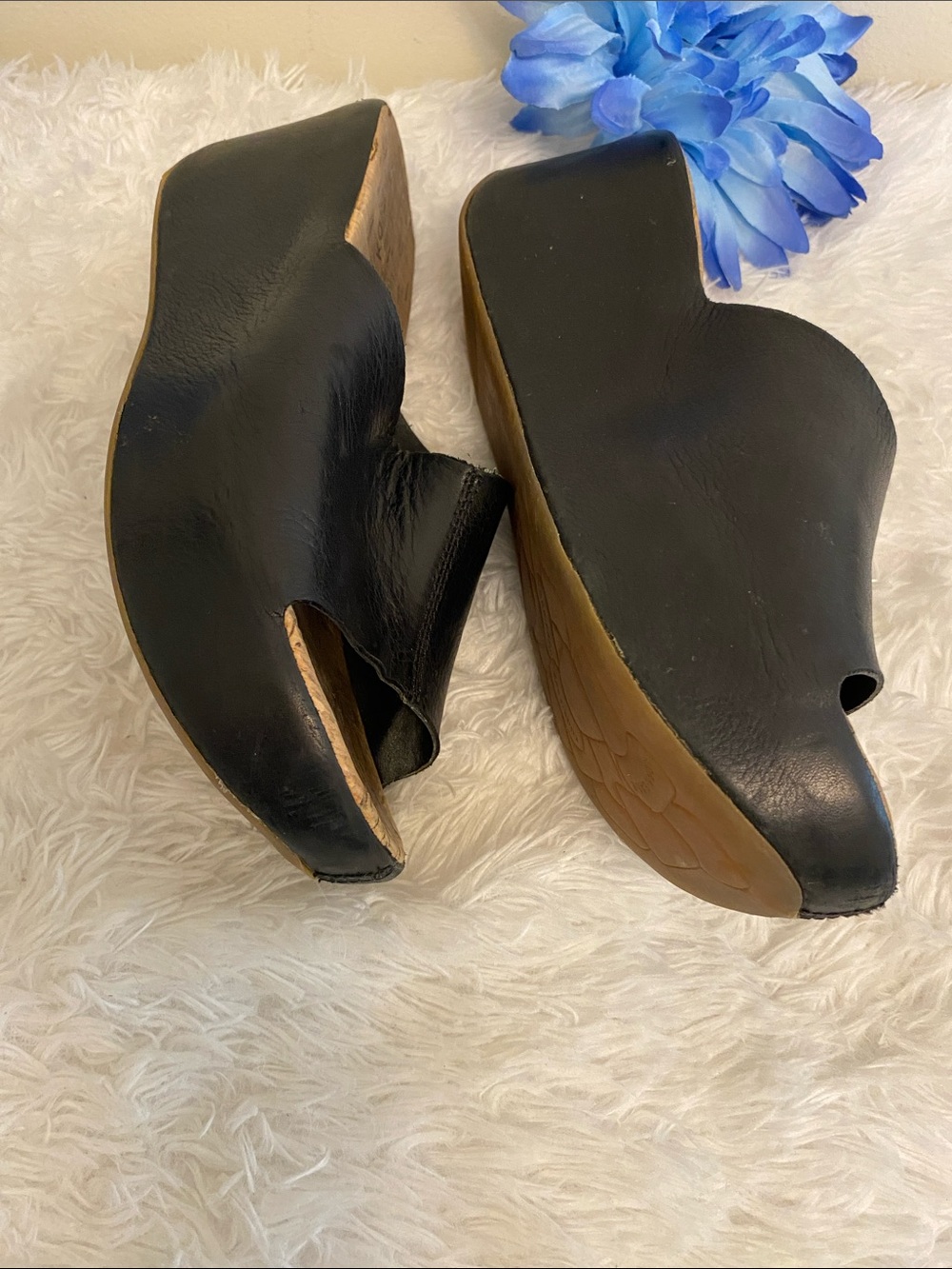 Kork-Ease Black Leather Cork Wedge Mules sz 7m - Picture 8 of 12